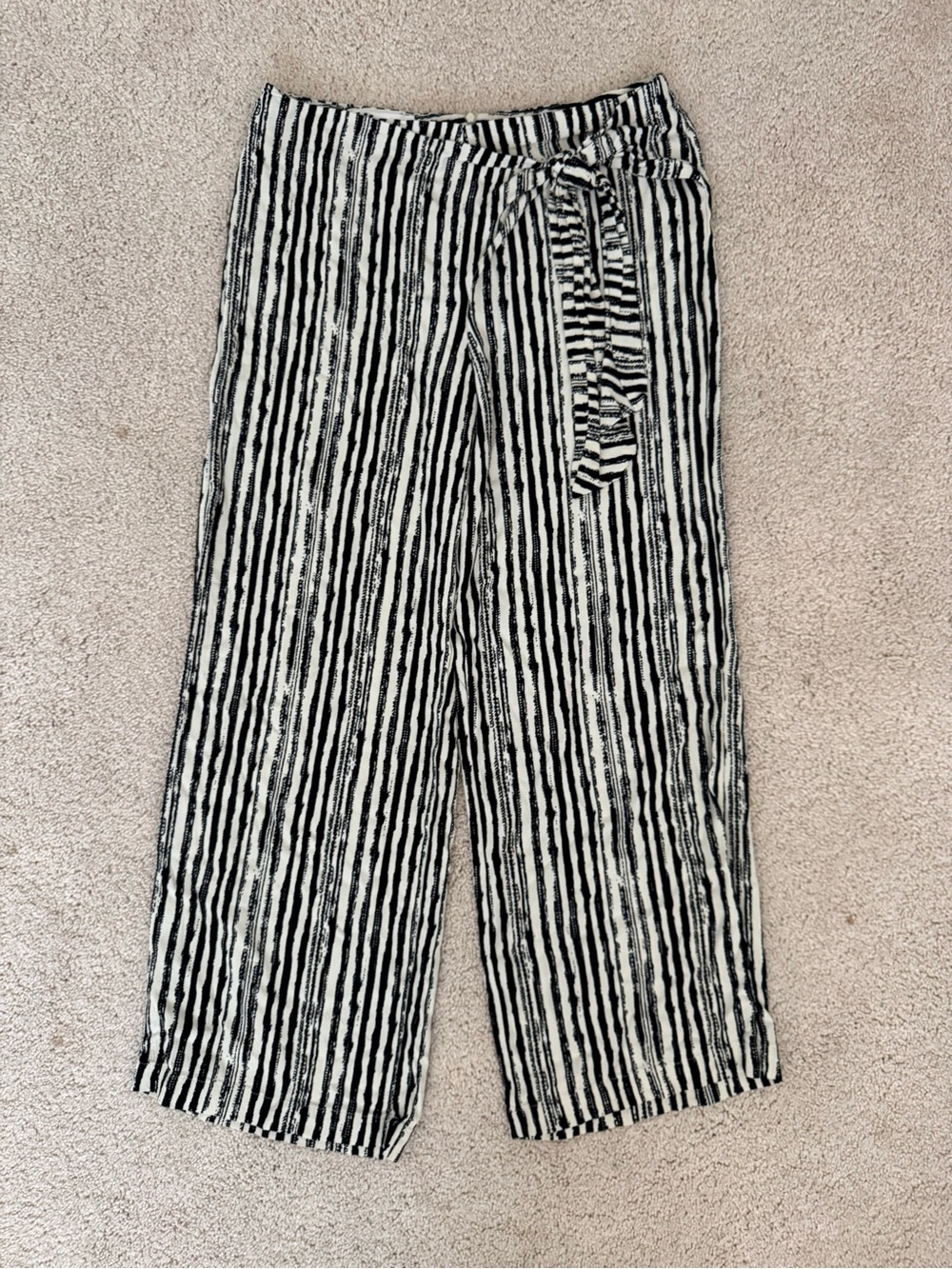 Zara Black and White Striped Wide-Leg Trousers